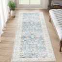 jinchan Runner Rug 2x6 - Hallway Rug Kitchen Washable Runner Vintage Floral Boho Lightweight Thin Non-Slip Retro Distressed Carpet for Entryway Bathroom Bedroom Laundry Room Light Blue