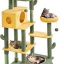 Yaheetech Cactus Cat Tree, Large Cat Tree for Indoor Cats, Multi-Level Cat Tower with 2 Large Condo, Scratching Posts, 2 Acrylic Clear Bowls and Dangling Balls, 68.5in
