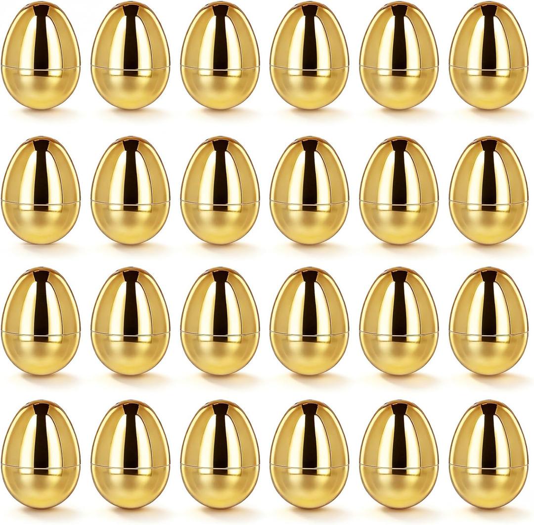 MGparty 24 Pack Gold Easter Eggs with Hinge Bulk 2.3" Empty Fillable Plastic Eggs Bright Eggs for Easter Eggs Hunt Basket Stuffers Fillers