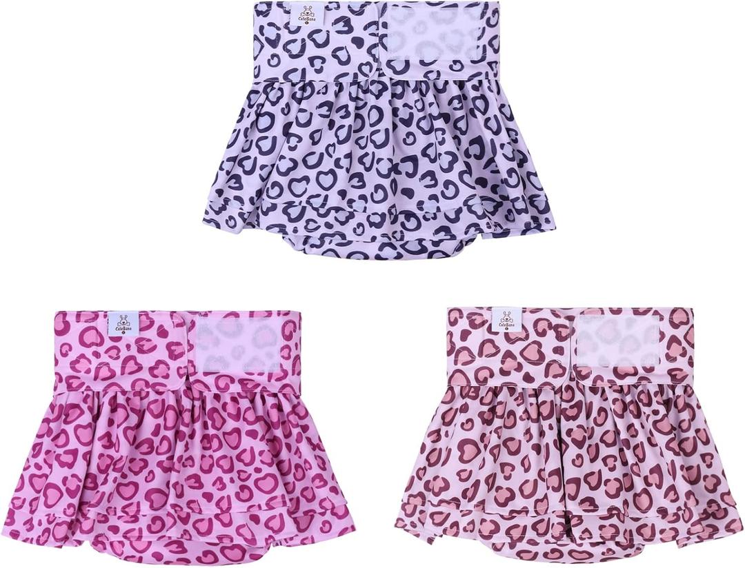 CuteBone Female Dog Diapers with Skirts 3 Pack Reusable Puppy Dresses Pants for Heat Cycle Period QBD07M