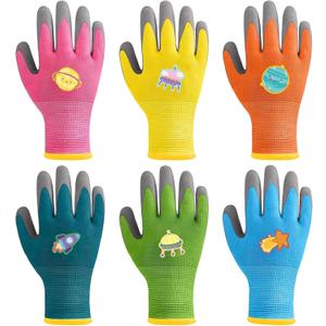 6 Pairs Children Gardening Gloves Toddler Yard Work Gloves Kids Rubber Coated Soft Gloves for Youth Girls Boys