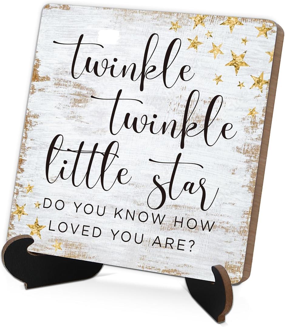 Twinkle Twinkle Little Star Daycare Wall Decor,Decorar Habitacion,Boy & Girl Wall Decor,Wooden Board Decoration With Stand,Decorative Signs & Plaques,Wooden Signs,Baby Shower Decorations,L2
