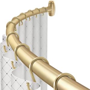 Curved Shower Curtain Rod, TOPROD Round Shower Curtain Rod 48 to 72 Inches Adjustable, Rounded Bowed Stainless Steel Shower Rods for Bathroom, Bathtub, More Shower Space, Bright Gold, Need to Drill