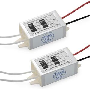 Lustaled DC 12V Power Supply Driver Transformer - 15W Waterproof IP67 120VAC to 12V DC Converter Constant Voltage Switching Power Supply for LED Strip Lights, G4 MR11 MR16 Display (2-Pack)
