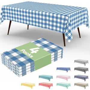 4 x misaya 4 Packs Buffalo Disposable Table Cloth, 54 x 108 Inch Waterproof Plastic Tablecloth, Rectangle Aquamarine and White Checkered Table Covers for Picnic, Birthday, Party
