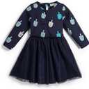 Monica + andy Long Sleeve Tulle Dress, Size 36 Months, Hanukkah Dreidels, 100% Organic Baby Clothes for Girls, Holiday Outfit, Sustainable Super Soft Fabric, Sizes For Kids, Toddler, Infant & Newborn