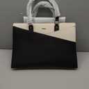 LOVEVOOK Laptop Tote Bag for Women, Leather Business Office Work Bag Computer Briefcase with Small Clutch fit for 15.6 Inch Laptop Black-Beige