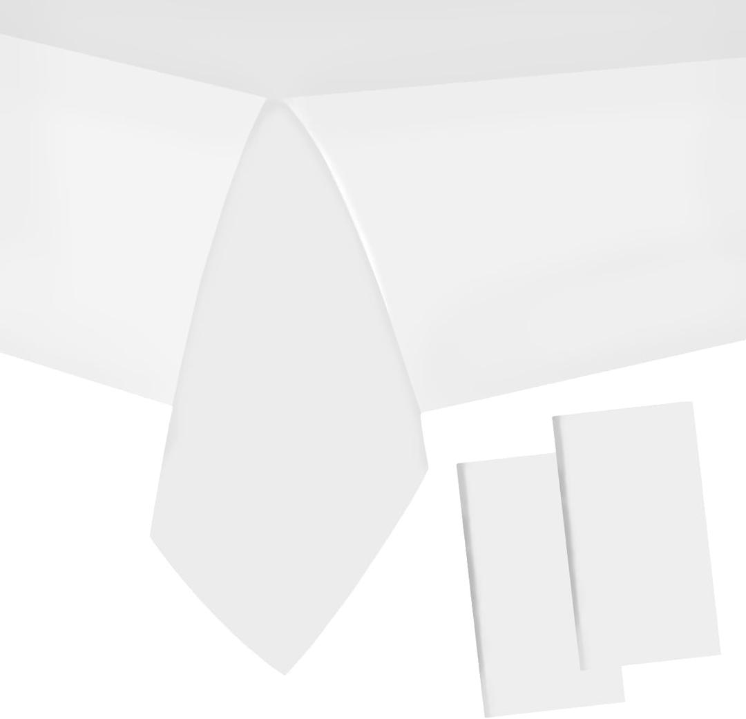12 Packaging White Plastic Tablecloth, 54 inch x 108 inch Rectangular Disposable Party Table Cover, Suitable for Birthday, Graduation, Restaurant, Wedding Decoration Tablecloth