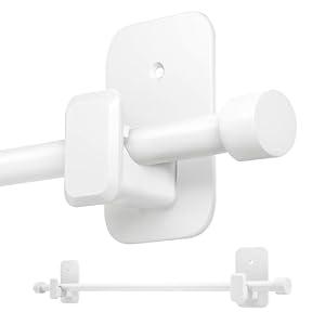 Curtain Rods No Drilling for Windows, 5/8″ No Drill/Adhesive Holder Black Curtain Rod Brackets, Renter Friendly Adjustable Drapery Pole Easy Install, Black, 32″-48″