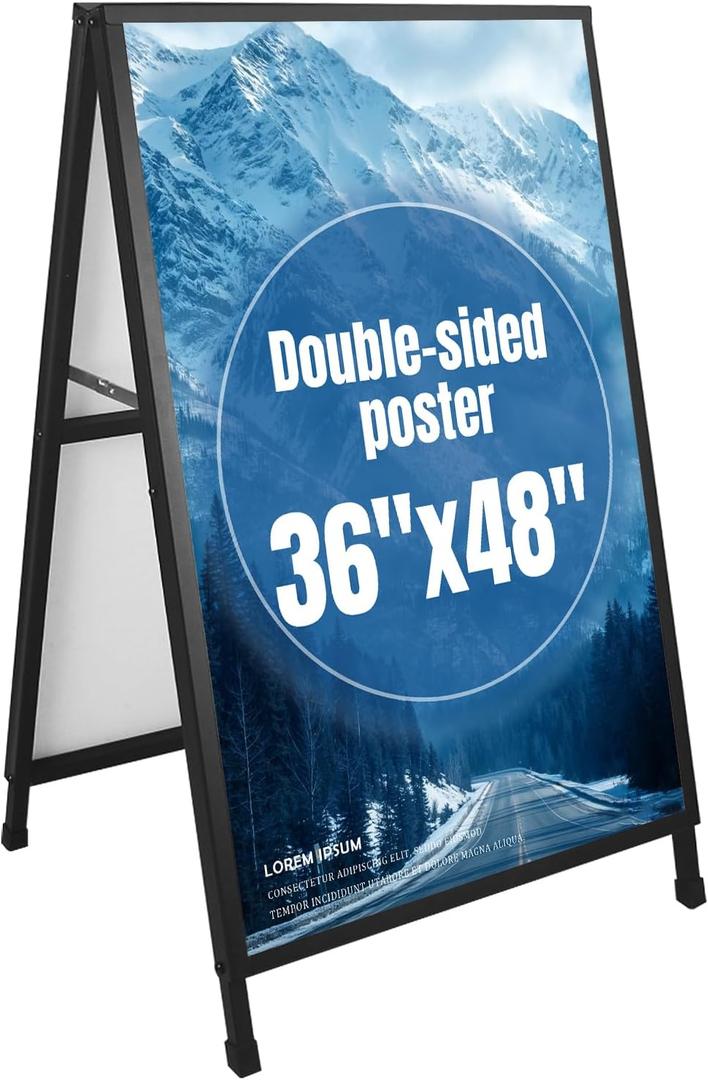 36x48 Inches A Frame Sign Double-Sided Sidewalk Sign Heavy-Duty Outdoor Foldable Advertising Stand Ideal for Stores and Events (Only frame)
