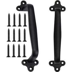 2 Pcs 7.6" Gate Handle Carbon Steel Casting Sliding Barn Door Handles, Fence Outdoor Barn Door Hardware Iron Hardware Pulls (Vintage Farmhouse Cabinet Pulls,Garage(with Screws)