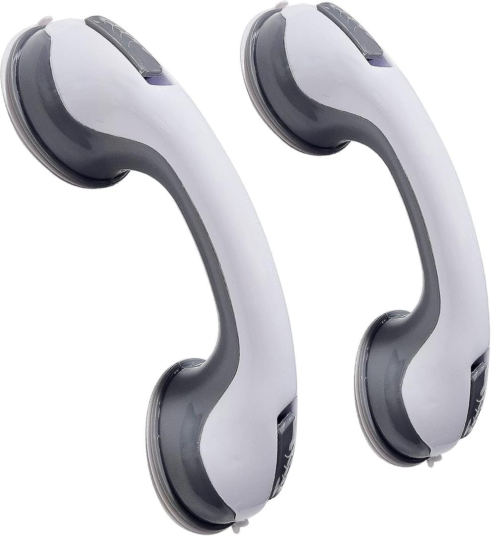 12'' Portable Grab Bars for Bathroom,Ultra Grip Dual Locking Shower Handles for Elderly,Safety Suction Grab Bars for Shower,Balance Assit Hand Rail Support,Injury,Senior,Kids(Gray, 12"-Pack of 2)