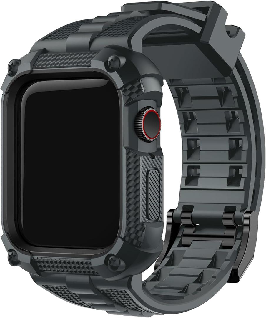 Fullmosa Compatible with Apple Watch Bands 45mm 44mm Series 9/8/7/6/5/4/SE3/SE2/SE, TPU Rugged iWatch Strap Military Grade Shockproof Bumper Case for Men Women, Grey