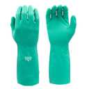 SHOWA 727 Chemical Resistant Gloves, 15-mil Unsupported Nitrile, 13-inch Extended Gauntlet, Bisque Grip, CE Cat III & Food Safe, Latex-Free, Green, X-Small, 12-Pack