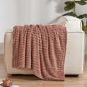 PHF Ultra Soft Flannel Fleece Blanket Queen Size, Lightweight 3D Jacquard Fleece Blanket, No Shedding, No Pilling, Luxury 340GSM Aesthetic Fluffy Cozy for Bed Room Decor, 90"x90", Mocha Mousse