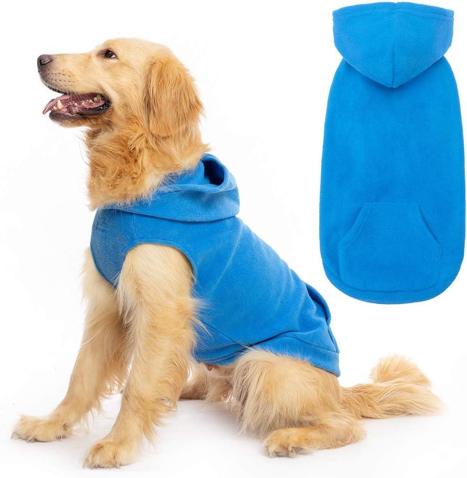 EXPAWLORER Dog Hoodie with Pocket, Polar Fleece Dog Sweatshirt Fall Cold Winter Sleeveless Sweater with Hood, Warm Cozy Pet Clothes for Small to Large Dogs Boys and Girls (Blue, XXL)