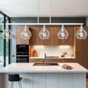 Kitchen Island Linear Pendant Light, 5-Light Modern Chandelier with Clear Glass Globe Shades, Linear Lighting Fixture Over Dining Table, Brushed Nickel