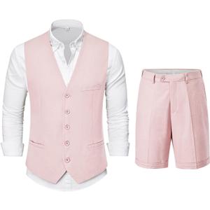 YND 2-Piece Mens Linen Waistcoat Shorts, Lightweight Vest Pants, Casual Wedding Beach Summer Prom Homecoming Outfit (X-Large) YND 2-Piece Mens Linen Waistcoat Shorts, Lightweight Vest Pants, Casual Wedding Beach Summer Prom Homecoming Outfit (X-Large)