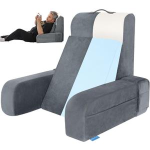 Kayfia Reading Pillow, 10 in 1 Back Pillow for Bed Sitting up with Detachable Arms Rest, Back Rest with Gel Memory Foam, Husband Pillow for Reading/Gaming/Working in Bed or Couch 21'', Gray