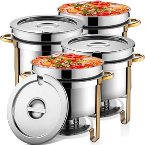 Reallnaive 4 Pack 11 QT Soup Chafing Dish Round Stainless Steel with Lid