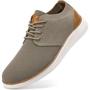 VILOCY Men's Fashion Dress Sneakers Casual Walking Shoes Business Oxfords Comfortable Breathable Lightweight Tennis (10 Wide, Khaki)