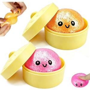 2PCS Mini Glitter Dumpling Squishy, 2026 Upgrade Dumling Mystery Box, Colorful Dumplings Stress Balls Fidget Sensory, Fidget Squeeze Toy for Holiday & Birthday Gifts (Orange+Pink)