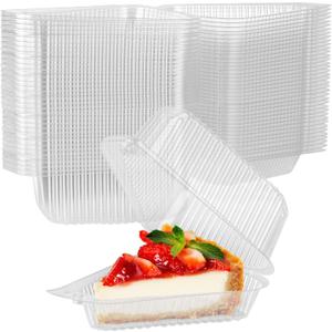 Stock Your Home Cake Slice Container (50 Pack) - 1 Compartment Clear Plastic Trays with Hinged Lid - Single Slice Container for 7-10 Diameter Cake or Pie, Cheesecake, Tres Leches, Flan, Desserts
