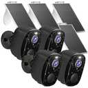 4pc Wireless Security Cameras Outdoor,2K Solar Cameras, Battery Powered Surveillance Camera for Indoor/Outdoor Uses with Color Night Vision, AI Detection, 2-Way Talk, IP65, SD/Cloud, Works Alexa