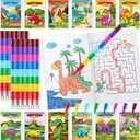 BenLouis 24 Dinosaur Mini Coloring Books Kids with 24 Stacking Crayons Dino Birthday Party Favors Activity Books Bulk for Kids Jurassic Goodie Bag Gift Stuffer Classroom Reward