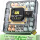 Egg Incubator for Hatching 48-132 Chicken/Quail/Turkey Eggs, 360 View Poultry Incubators with Automatic Egg Turning/Humidity Control&Alarm/Auto Water Adding/Adjustable Tray, for Beginner/Farm/Home