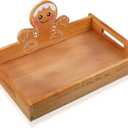 Sliner Christmas Wood Serving Tray with Handles 13.31 x 9.25 Gingerbread Man Christmas Cookie Platter Xmas Decorative Wooden Plate Food Display Dishes for Kitchen Coffee Table