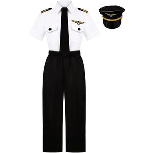Airline Pilot Costume for Kids Captain Pilot Uniform for Career Day Halloween Dress Up Birthday Gifts (7-8 Years)
