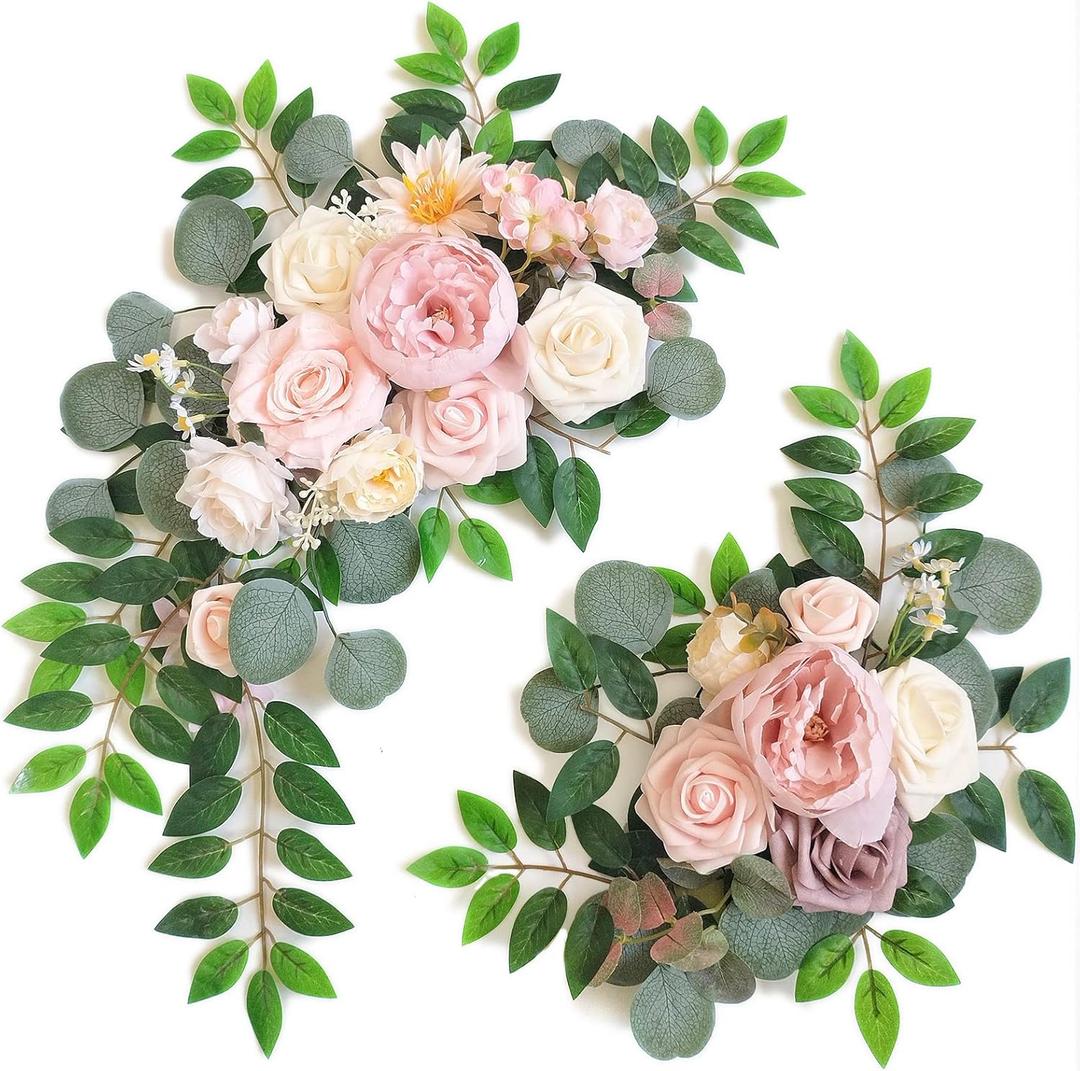 Piklado Faux Flower Swag Set of 2 for Wedding Welcome Signs Floral Swag Wedding Reception Ceremony Signs Decor (Pink)