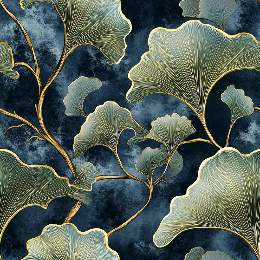 Ginkgo Leaves Peel and Stick Wallpaper, Modern Gold and Navy Wallpaper, Self Adhesive Vinyl Wall Paper for DIY Home Decor, 17.7in x 118in