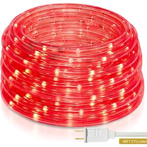 Areful 48ft Red LED Rope Lights Outdoor Waterproof - 324 LEDs Christmas Rope Lights, 120V ETL Certified, Connectable to 192ft, w/24 Mounting Clips & Screws for Holiday Decor