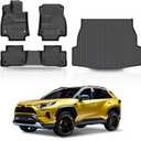 KUST Floor Mats & Trunk Cargo Mat for Toyota RAV4 2019-2025, All Weather Rear Trunk Cargo Liner for RAV4 Accessories TPE Rubber Raised Edge 4PCS