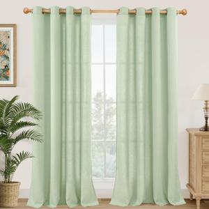 YoungsTex Sage Linen Curtains for Living Room Spring Decor, Light Green Light Filtering Drapes with Grommet for Dining Bedroom Boho Rustic Privacy, 2 Panels, 52 X 90 Inch