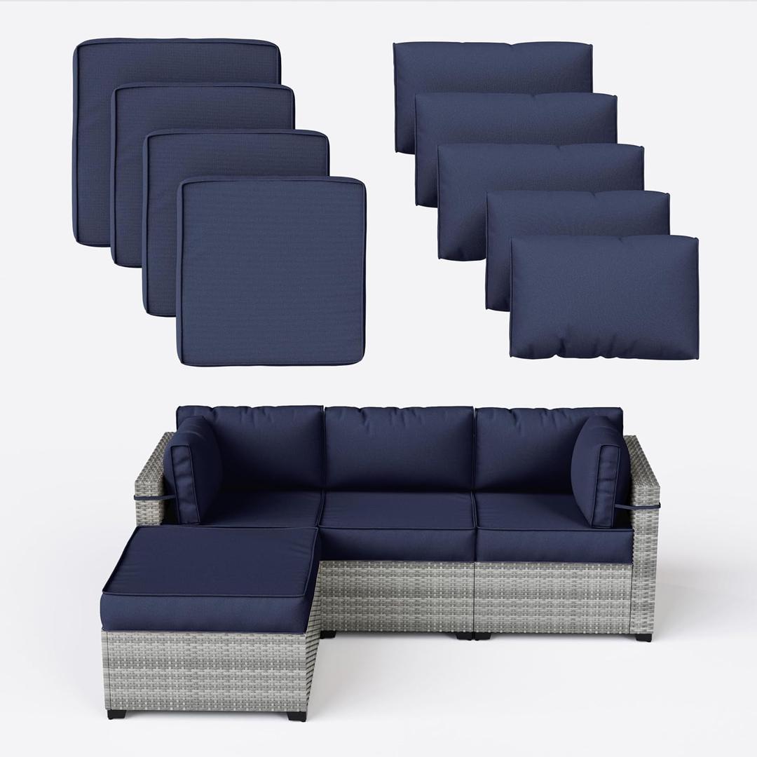 9 Pcs Outdoor Patio Cushions Covers Replacement Waterproof with Zipper for 5 Pcs Patio Furniture Set, Covers Only, Standard