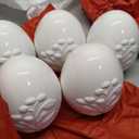 4.3 Inch Ceramic Easter Egg Statue with Flower Pattern, Handmade Eggs Figurine Decorations for Spring Party Living Room Home Decor (White Flower) 5 Pack