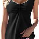 Aleumdr Womens Tankini Bathing Suit Modest Two Piece Swimsuit Ruffle V Neck Swim Tank Top with High Waisted Bottom (S)