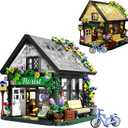 Flower House Building Set with LED Lights,Flower Shop Building Kits Creative Floral Greenhouse Kit for Girls Age 6+