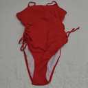 Zando Ribbed One Piece Swimsuit Women Tummy Control Swim Suits for Women Sexy Tie Side High Cut Bathing Suit Swimwear (8-10, Red)