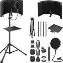 Aokeo Studio Recording Microphone Isolation Shield with Pop Filter & Tripod Stand, High Density Absorbent Foam to Filter Vocal, Foldable Sound Shield for Blue Yeti and Condenser Microphones (black)