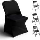 Trlyc Spandex Folding Chair Covers 30 Pcs Universal Fitted Stretchy Dining Chair Slipcovers for Wedding Party Banquet Flat-Front Chair Cover (Black), 26 H x 13.5 L