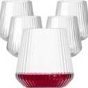 Lueumxc 20 Pack Plastic Ribbed Wine Glasses, 14Oz Origami Disposable Wine Glasses Unbreakable Clear Plastic Cocktail Glasses Recyclable Shatterproof Reusable Wine Cups