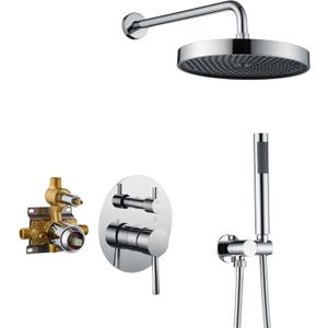 Chrome Shower Faucets Sets Complete, Shower Fixtures, Shower System with 10 Inch Rainfall Shower Head And High Pressure Handheld, Brass Valve with Pressure Balance Cartridge