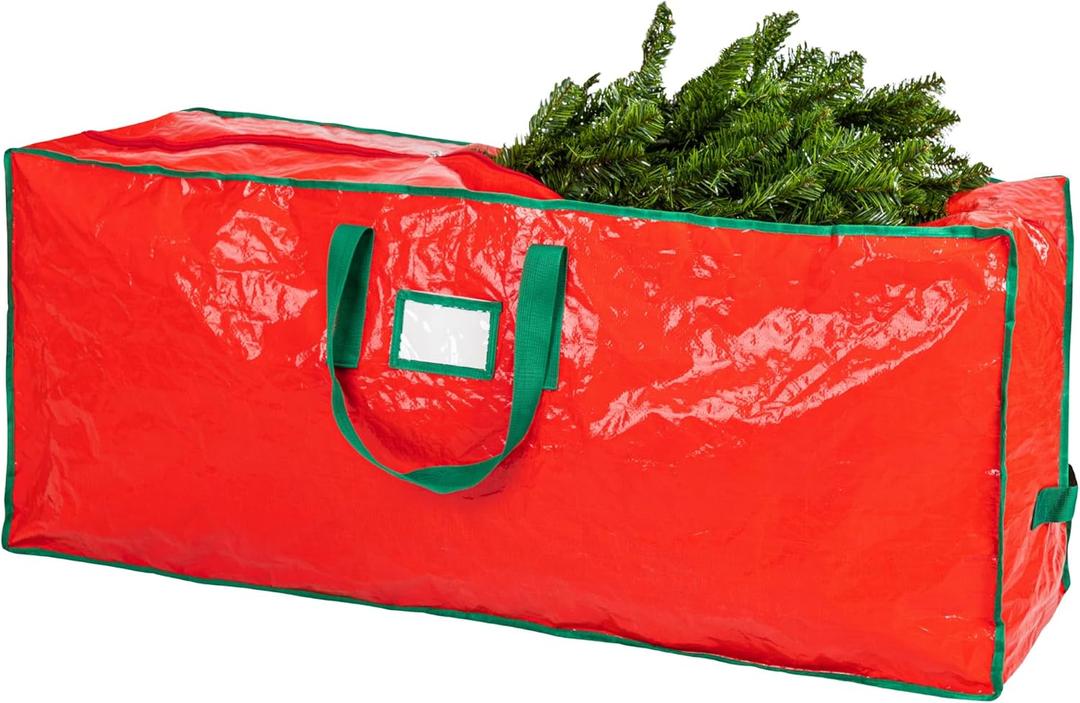 Christmas Tree Storage Bag - Stores 7.5 Foot Artificial Xmas Holiday Tree, Durable Waterproof Material, Zippered Bag, Carry Handles. Protects Against Dust, Insects and Moisture (Red)