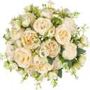 Mkono Peonies Artificial Flowers, Small Silk Flowers for Home Decor Indoor Fake Bouquet Faux Floral Arrangements Dining Table Centerpieces for Kitchen Party Decor Champagne