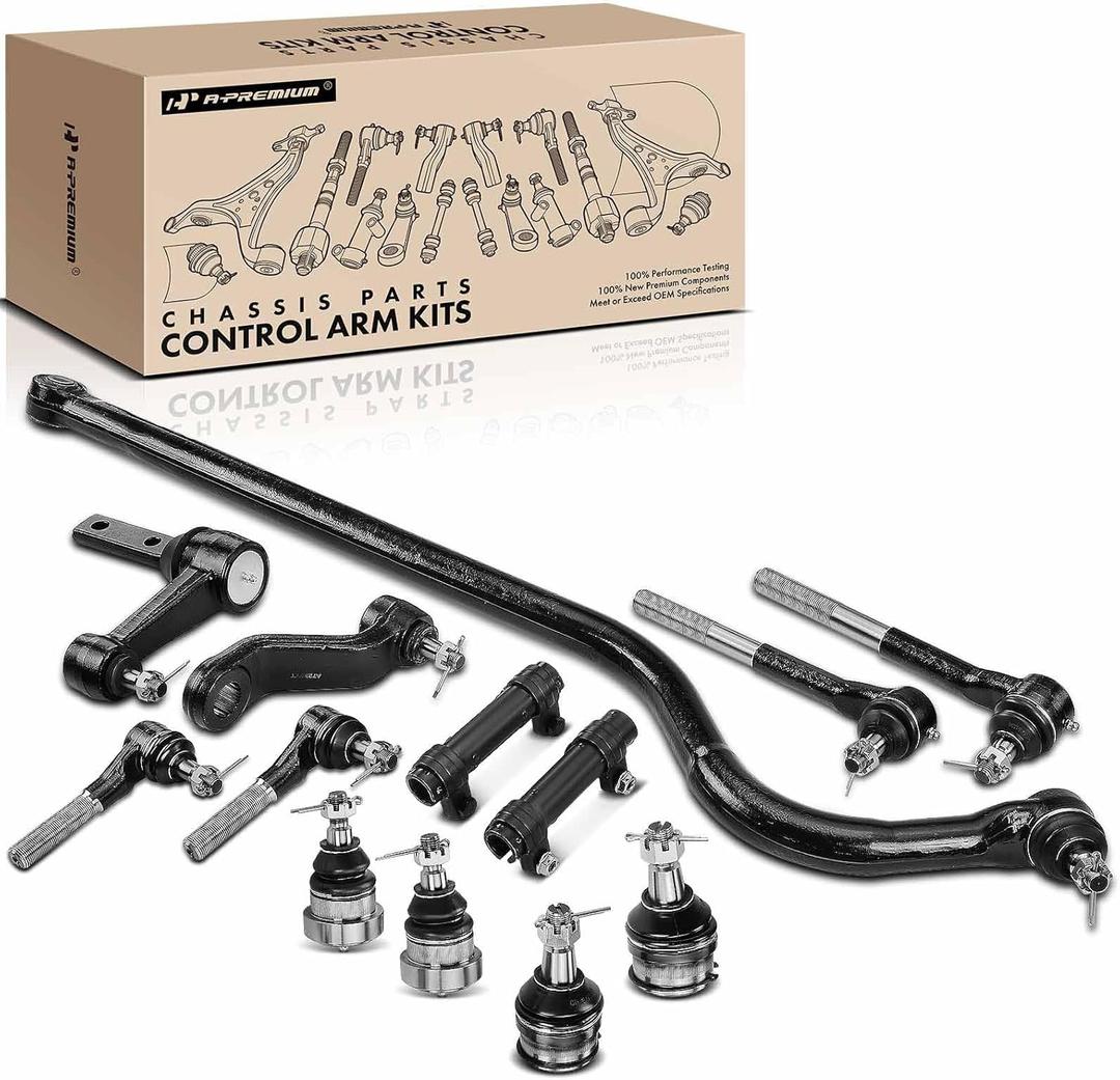 A-Premium 13Pcs Front Suspension Kit, Upper Lower Ball Joint, Inner Outer Tie Rod End & Adjusting Sleeve, Idler Arm, Pitman Arm, Track Bar, Compatible with Dodge Ram 1500 1994 1995 1996, RWD Only