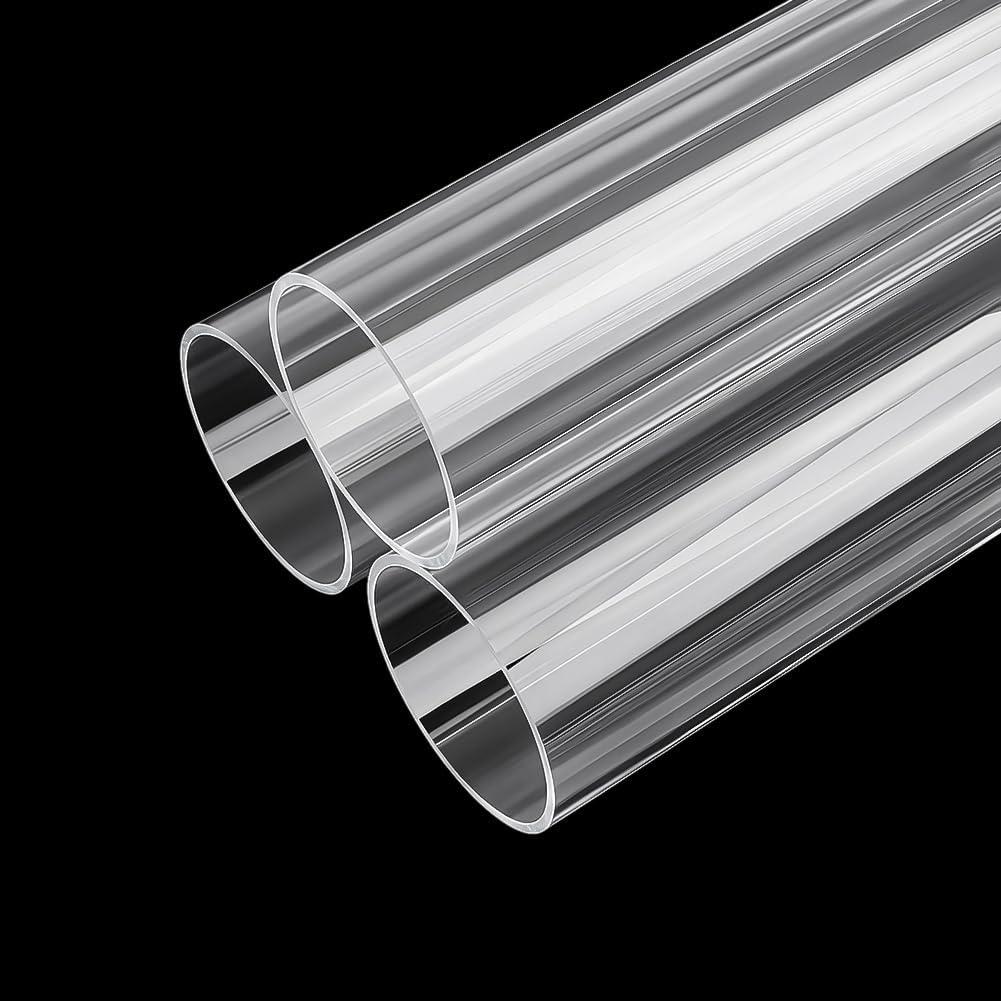 BENECREAT 3Pcs Acrylic Tube, 2" ID 2.2" OD 15.8" Acrylic Clear Pipe, Clear Rigid Round Pipe for Lamps, Aquariums and Water Cooling Systems